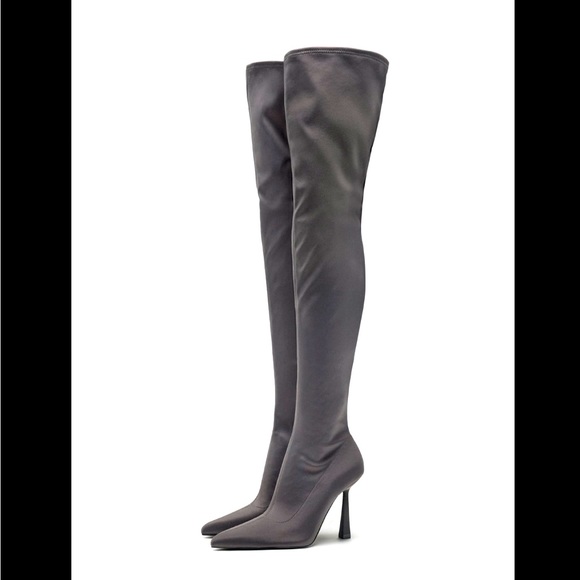FABRIC OVER-THE-KNEE HEELED BOOTS